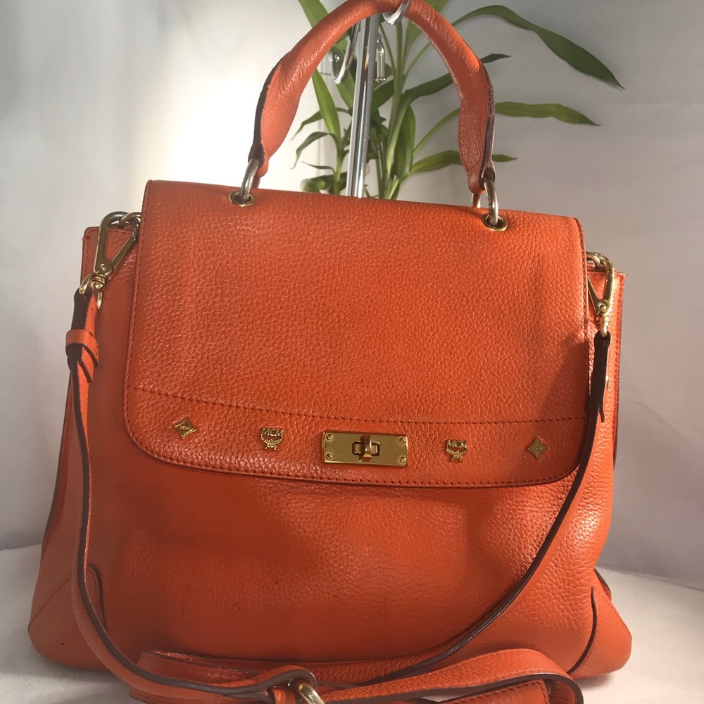 MCM orange satchel bag